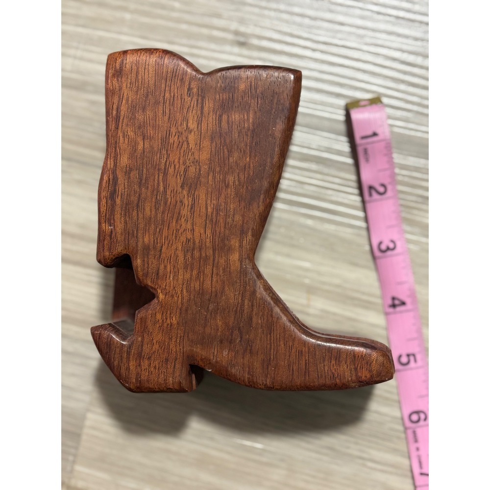 Wooden‎ Boot Trinket Box Hand Carved Star Interior Lidded Keepsake Storage